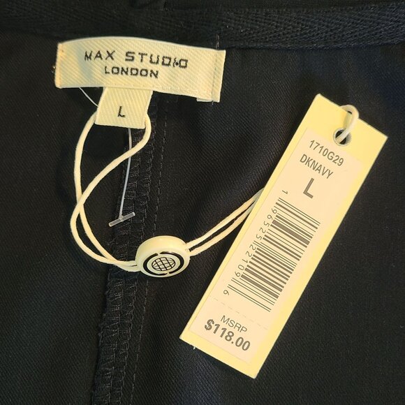 Max Studio London Twill Drape Front Short Jacket NEW Lg $118 Navy Classic Staple - Picture 4 of 7